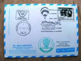 64. Ballonpost Card From Austria 1980 Cancel Balloon Ersttag Fdc Bundesheer Waidhofen Thaya - Brieven En Documenten