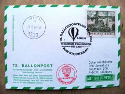 72. Ballonpost Card From Austria 1982 Cancel Balloon Stockerau  Wien Landscape - Cartas & Documentos