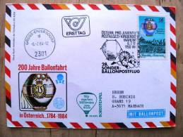 28. Ballonpost Card From Austria 1984 Cancel Balloon Sonder Wien Ersttag Fdc - Covers & Documents