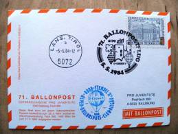 71. Ballonpost Card From Austria 1984 Cancel Balloon Francisco Carolinum Museum - Cartas & Documentos