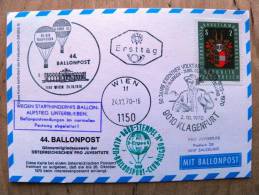 44. Ballonpost Card From Austria 1970 Cancel Balloon Klagenfurt, - Lettres & Documents