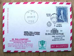 66. Ballonpost Card From Austria 1981 Cancel Balloon Wien Religion - Covers & Documents