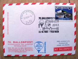 70. Ballonpost Card From Austria 1983 Cancel Balloon Stadthalle Wien - Cartas & Documentos
