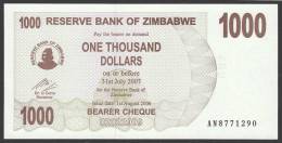 ZIMBABWE :  1000 Dollars  - Bearer Cheque - 2006 - UNC - Zimbabwe