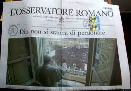 VATICANO 2013 - NEWSPAPER L'OSSERVATORE ROMANO DAY OF START PONTIFICATE - First Editions