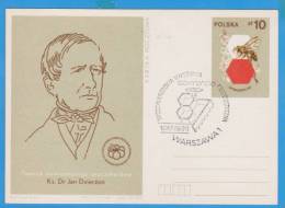 Dr. Jan Dzierzon Creator Of Modern Beekeeping, Bee Poland Postal Stationery Postcard - Abeilles