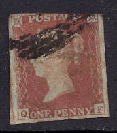 GB 1841 QV 1d Penny Red IMPERF Blued Paper ( Q & F )  ( K708 ) - Oblitérés