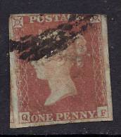 GB 1841 QV 1d Penny Red IMPERF Blued Paper ( Q & F )  ( K708 ) - Gebruikt