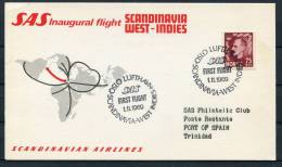 1969 Norway SAS Oslo Port Of Spain Trinidad First Flight Postcard - Cartas & Documentos