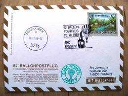 82. Ballonpost Card From Austria 1989 Cancel Balloon Bregenz Wildalpen Landscape - Cartas & Documentos