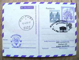 69. Ballonpost Stationery Card From Austria 1983 Cancel Balloon Dornbirn Murau Wolfurt - Storia Postale