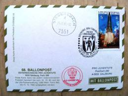 68. Ballonpost Card From Austria 1982 Cancel Balloon Space Rocket Uno-welt Oberwart - Briefe U. Dokumente