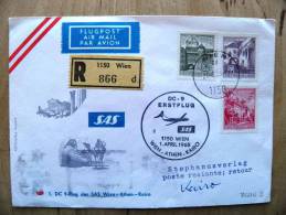 Cover Sent From Austria To Egypt On 1965 Cancel Wien Athen Kairo Erstflug Plane Avion Sas Registered Camel Pyramids, - Storia Postale