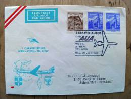Cover Sent From Austria To Greece On 1963 Cancel AUA Plane Avion Austrian Airlines Wien Tel Aviv Caravelle Flug Athen - Cartas & Documentos