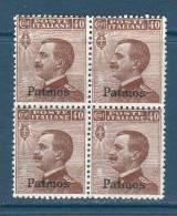 Colonie - Egeo - Patmo 1912 -- Francobolli D'Italia Del 1901-11 Soprastampati -- 40 Cent. (Sass.N°6) ** / MNH / QUARTINA - Egée (Patmo)