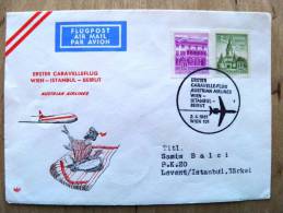 Cover Sent From Austria To Lebanon On 1959 Cancel Austrian Airlines Plane Avion Sas Caravelle Wien Beirut 2 Scans - Covers & Documents