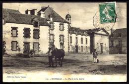 CPA ANCIENNE- FRANCE- MUZILLAC (56)- LA PLACE DE LA MAIRIE EN GROS PLAN- FACTEUR- CHEVAL DE LABOUR- CHARRETTE- - Muzillac