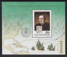 Hungary MNH Scott #3319 Souvenir Sheet 30fo Christopher Columbus, Coat Of Arms - Discovery Of America - Cristóbal Colón