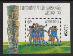 Hungary MNH Scott #2985 Souvenir Sheet 20fo Victorious Soccer Team - 1986 World Cup Soccer Championships - Unused Stamps