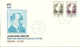 Turkey; FDC 1990 Regular Stamps With The Portrait Of Ataturk - FDC