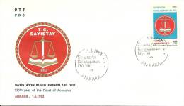 Turkey; FDC 1992 130th Year Of The Court Of Accounts - FDC