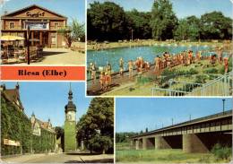 AK Riesa, Filmtheater Capitol, Bad, Rathaus, Neue Elbbrücke, Gel, 1978 - Riesa