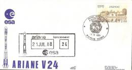 Lancement ARIANE V24 Enveloppe Illustrée Cachet Officielle Esa  Cachet Illustré PARIS Du 21/7/1988 - Europe