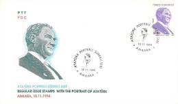 Turkey; FDC 1994 Regular Stamp With The Portrait Of Ataturk - FDC