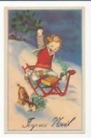 Joyeux Noël. Petite Fille En Luge, Chien, Cadeaux, Gui,.... Signée Mauzan - Mauzan, L.A.