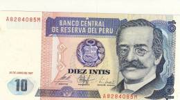 BILLET # PEROU # 1987 # DIEZ INTIS # 10 INTIS # NEUF # RICARDO PALMA - Pérou