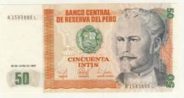 BILLET # PEROU # 1987 # CINCUENTA INTIS  # CINQUANTE INTIS # NEUF #NICOLAS DE PIEROLA - Perú