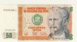 BILLET # PEROU # 1987 # CINCUENTA INTIS  # CINQUANTE INTIS # NEUF #NICOLAS DE PIEROLA - Perú