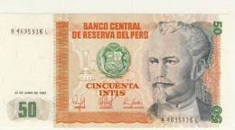 BILLET # PEROU # 1987 # CINCUENTA INTIS  # CINQUANTE INTIS # NEUF #NICOLAS DE PIEROLA - Perù