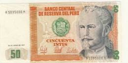 BILLET # PEROU # 1987 # CINCUENTA INTIS  # CINQUANTE INTIS # NEUF # NICOLAS DE PIEROLA - Perù