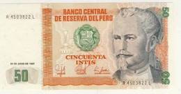 BILLET # PEROU # 1987 # CINCUENTA INTIS  # CINQUANTE INTIS # NEUF # NICOLAS DE PIEROLA - Perù