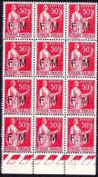 FRANCE FM N°7 50C ROSE ROUGE NEUF BLOC DE 12 NEUF SANS CHARNIERE ** (MNH) - Militaire Zegels