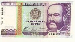 BILLET # PEROU # 1988 # CINCO MIL INTIS  # CINQ MILLE INTIS # NEUF # MIGUEL GRAU - Pérou