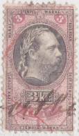 SI53D AUSTRIA OSTERREICH Marche Marca Da Bollo FISCALE STEMPEL MARKE 3 KR 1877 Usata - Fiscaux