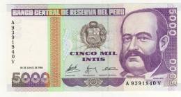 BILLET # PEROU # 1988 # CINCO MIL INTIS  # CINQ MILLE INTIS # NEUF # MIGUEL GRAU - Perú