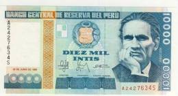 BILLET # PEROU # 1988 # DIEZ MIL INTIS  # DIX MILLE INTIS # NEUF # CESAR VALLEJO - Peru