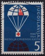 1960's Yugoslavia - Parachute Parachuting + Red Cross + FLAG - USED - Parachutting
