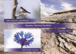 Birds Flowers Stone 2011  MNH Postcard Estonian National Symbols: Barn Swallow, Cornflower, Limestone - Golondrinas