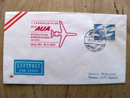 Cover Sent From Denmark To Austria On 1963 AUA Caravelle-flug Flifht Stockholm-kopenhagen-wien Plane Avion - Cartas & Documentos