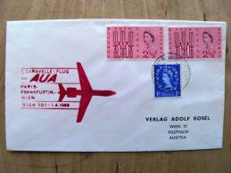 Cover Sent From UK To Austria On 1963 AUA Caravelle-flug Flifht Paris-frankfurt/m.-wien Plane Avion Freedom From Hunger - Storia Postale