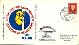 NETHERLANDS 1ST FLIGHT KLM AMSTERDAM-MELBOURNE AIRPLANE KOALA POSTMARKED 03-04-1972 & 05-04-72 BACK READ DESCRIPTION!! - Covers & Documents