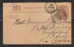 India  1902 KE  1/4A Post Card To Candy Ceylon # 42980 - 1902-11 Roi Edouard VII