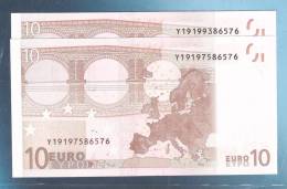 PAIR RARE! N033Y They Have The Same Number, Except For The Position! UNC NEUF FDS - 10 Euro