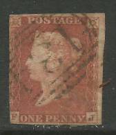 GB 1841 QV 1d Penny Red IMPERF Blued Paper ( F & J )( K533 ) - Used Stamps