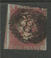GB 1841 QV 1d Penny Red IMPERF Blued Paper ( H & F ) PMK 8 ( K527 ) - Used Stamps