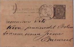 ITALIE:EP.(carte Postale):1892 De Foosani Pour Bucarest;+texte. - Stamped Stationery
